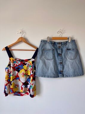 Tommy Hilfiger Floral Tank + Jackaroo Denim Skirt Bundle Y2K Summer Outfit L/XL